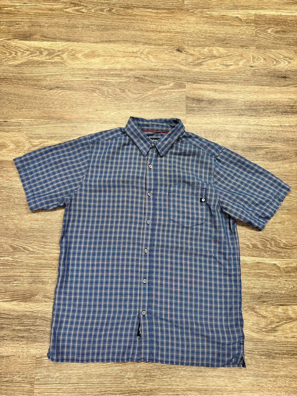 Marmot Men's Large Blue Plaid Short Sleeve Button Up Hiking Trail Shirt